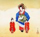Japan: An oiran or courtesan with two kamuro, 17th century painting